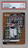 Rome Odunze from the 2024 Panini Prizm set featuring a Lazer Prizm parallel graded by PSA and given an overall grade of 10.