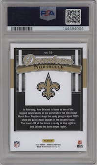 Tyler Shough from the 2025 Panini Donruss set graded by PSA and given an overall grade of 10.