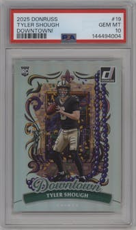Tyler Shough from the 2025 Panini Donruss set graded by PSA and given an overall grade of 10.