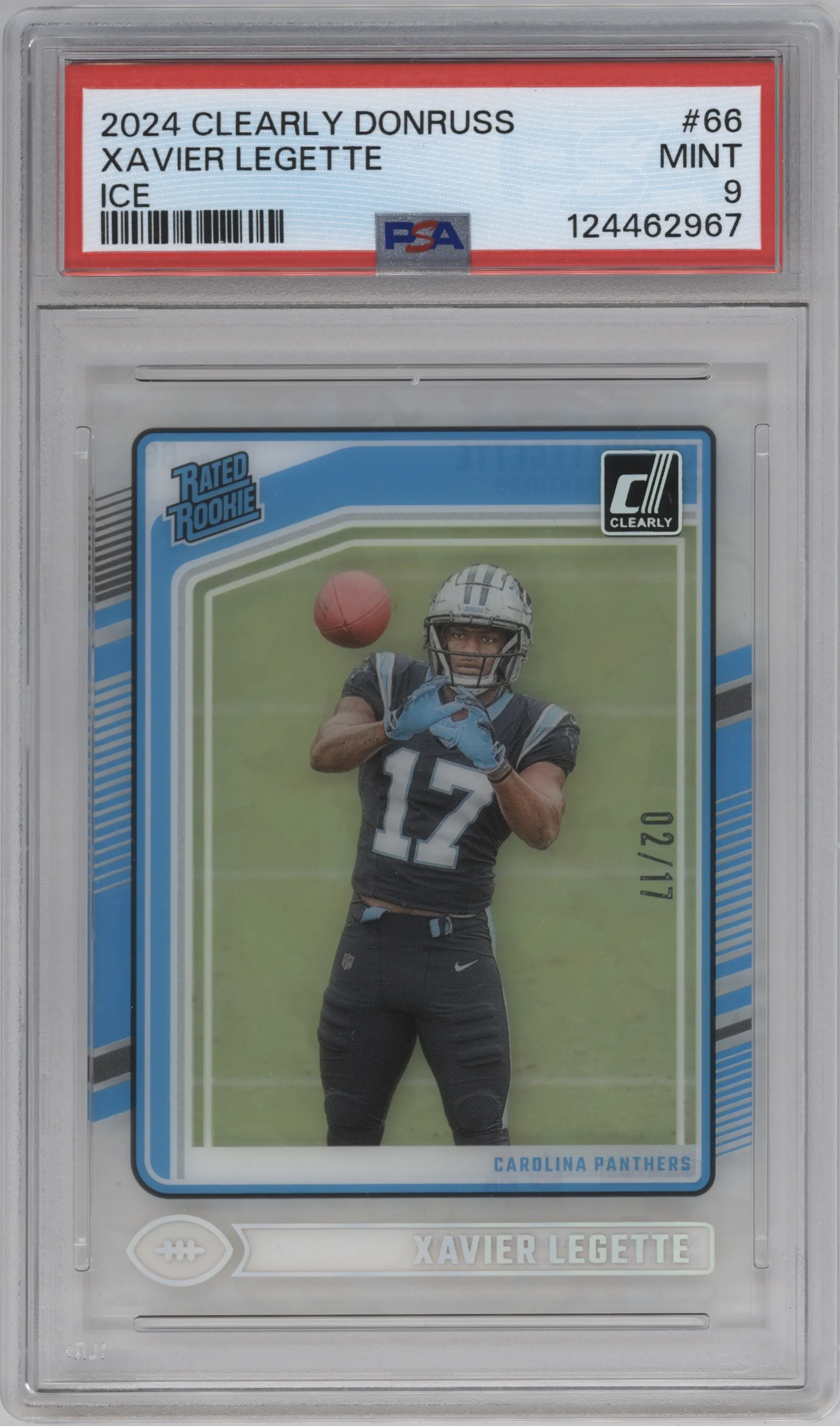 2024 Clearly Donruss Rated Rookie Xavier Legette Ice #66 PSA 9