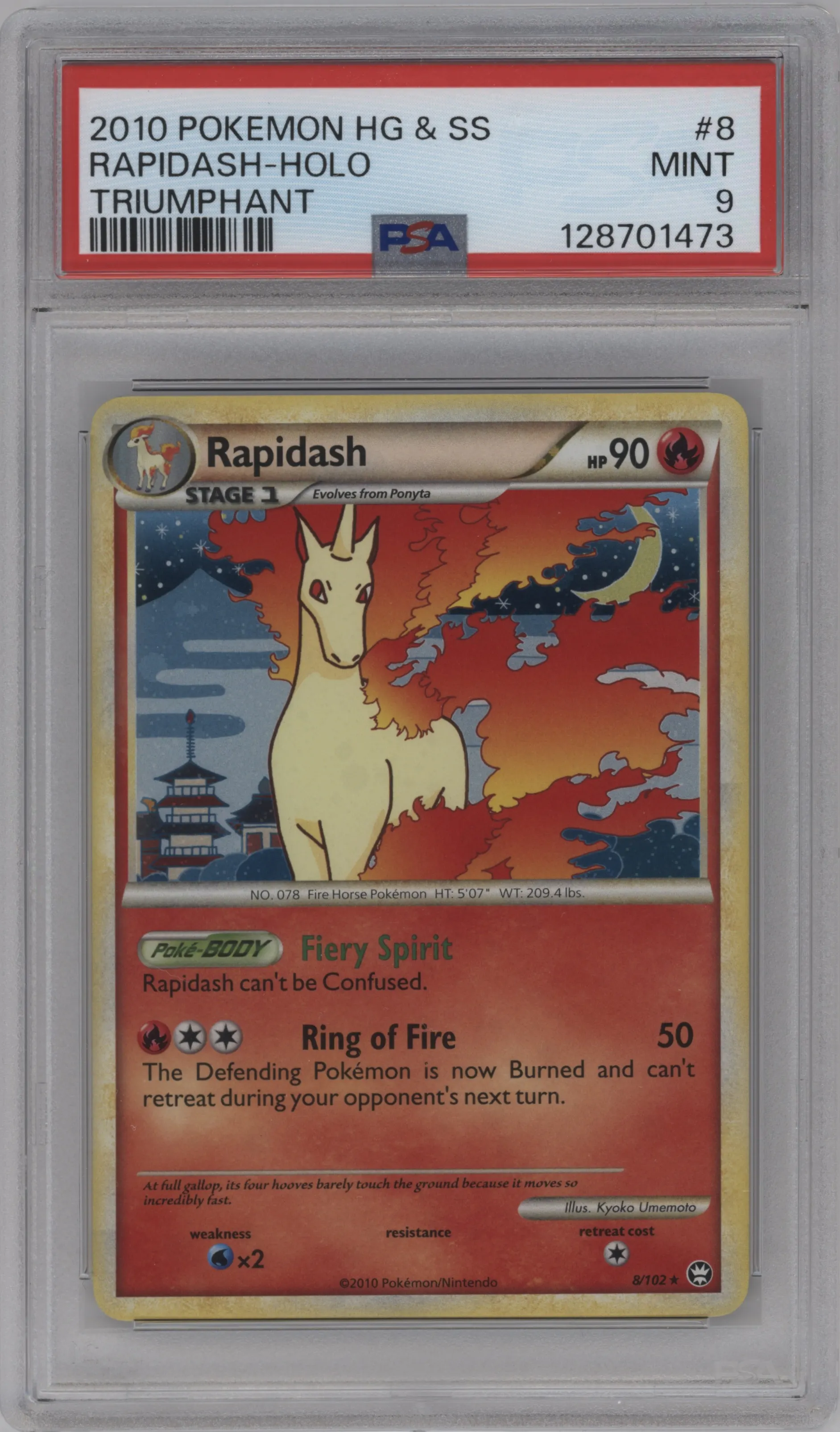 2010 Pokemon HG & SS Triumphant Rapidash #8 PSA 9