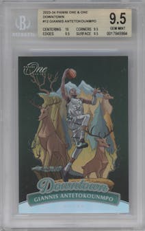 Giannis Antetokounmpo from the 2023-24 Panini One and One set graded by Beckett and given an overall grade of 9.5.