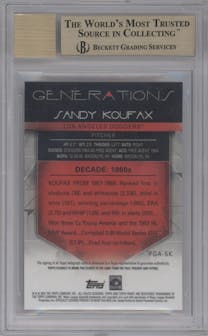 Sandy Koufax from the 2015 Topps Finest set graded by Beckett and given an overall grade of 9.5.