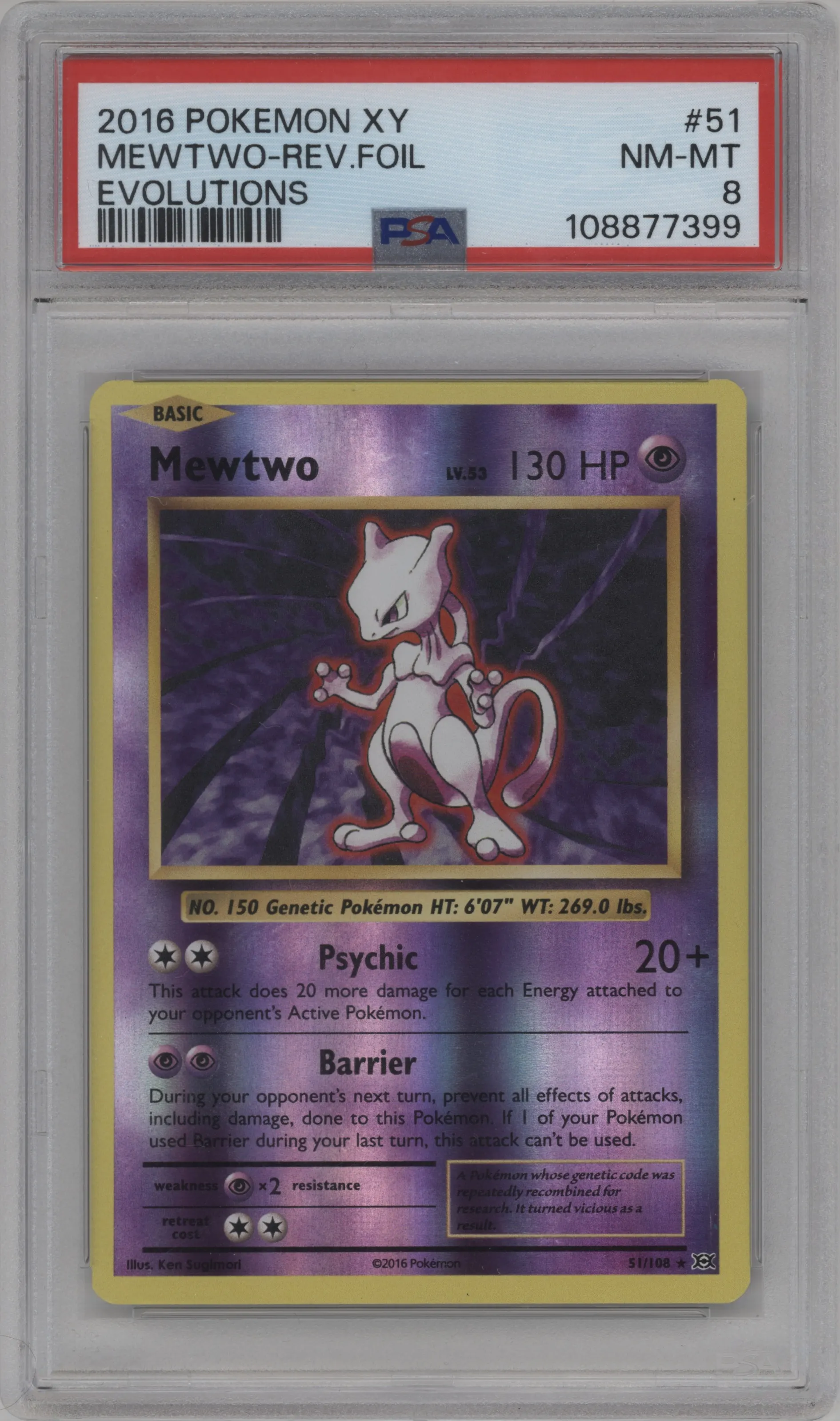 2016 Pokemon XY Evolutions Mewtwo #51 PSA 8