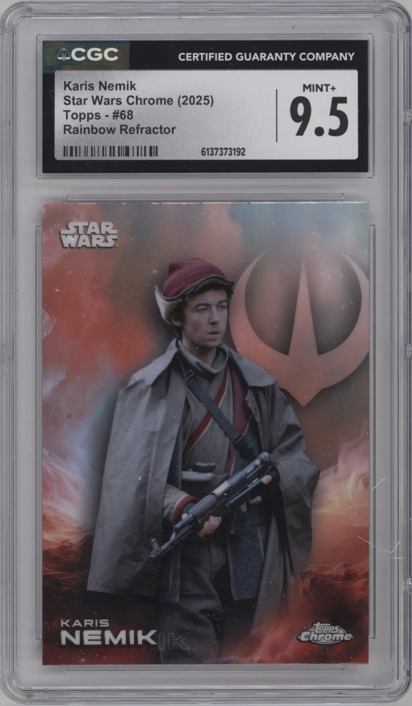2025 Topps Chrome Star Wars Karis Nemik Rainbow Refractor #68 CGC 9.5