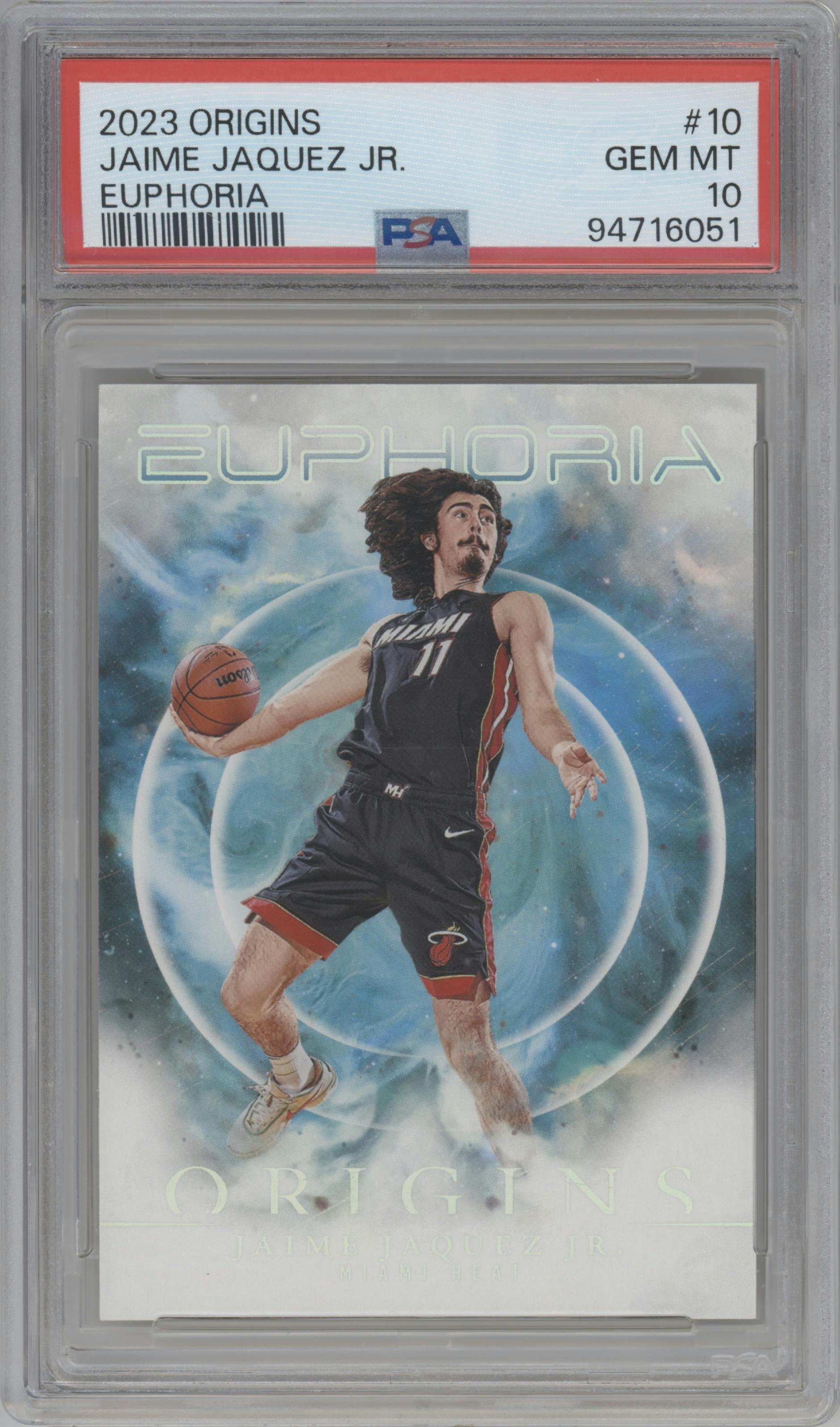 Jaime Jaquez Jr. from the 2023-24 Panini Origins set graded by PSA and given an overall grade of 10.