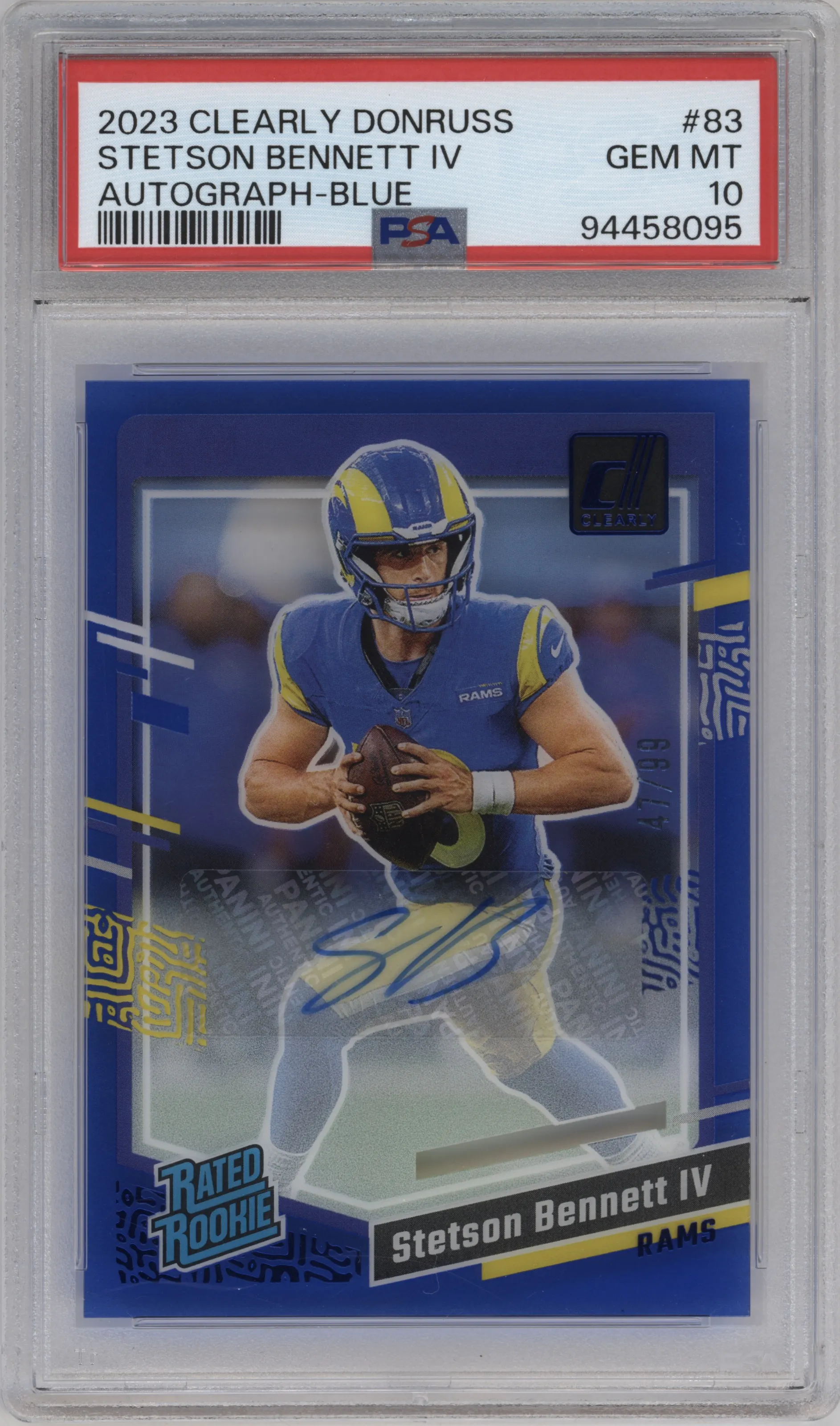 2023 Clearly Donruss Rtd.Rke.Auto Stetson Bennett IV Blue PSA 10