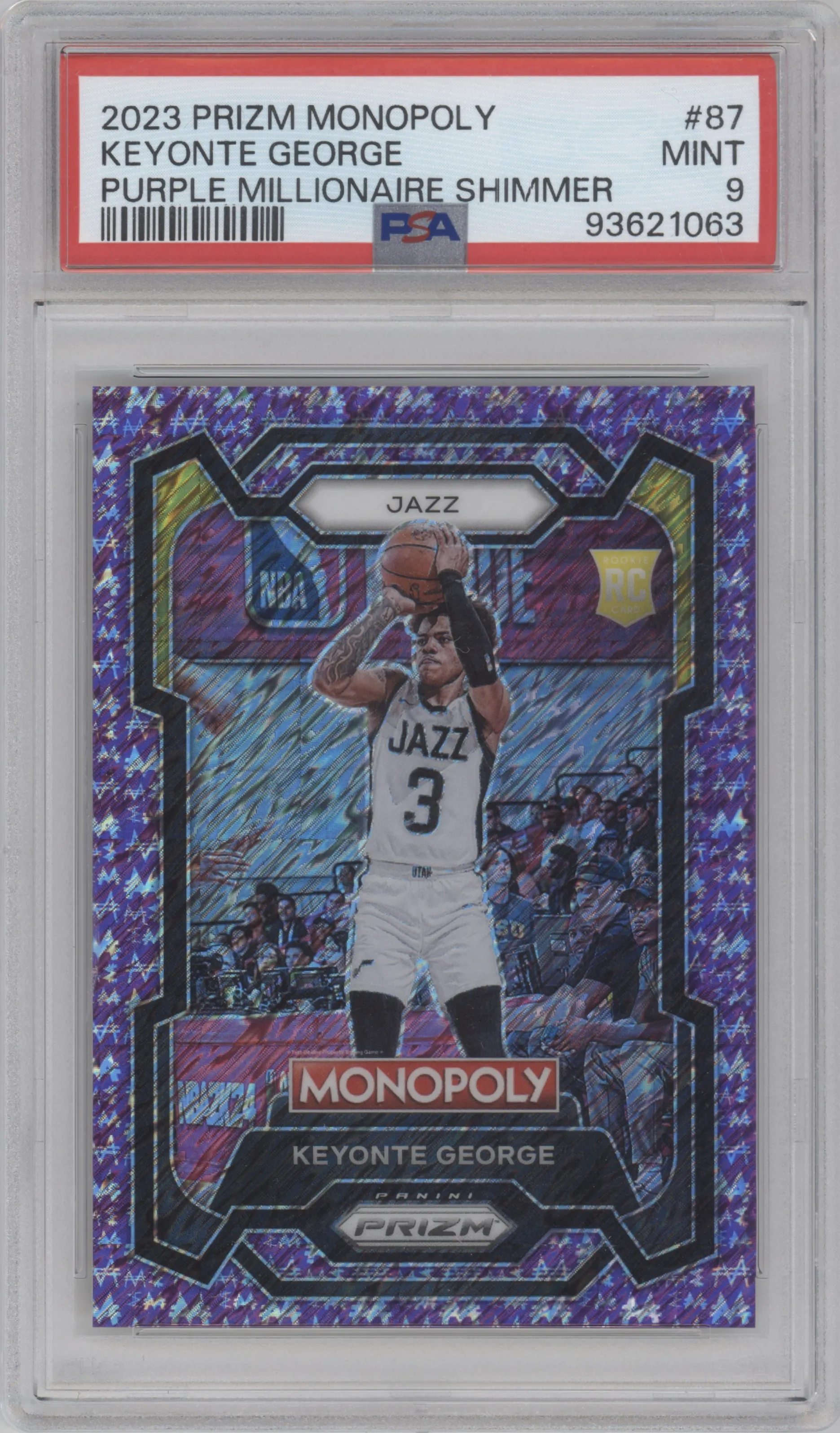 2023 Panini Prizm Monopoly Keyonte George Purple Millionaire Shimmer #87 PSA 9