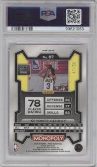 Keyonte George from the 2023-24 Panini Prizm Monopoly set featuring a Purple Millionaire Shimmer parallel graded by PSA and given an overall grade of 9.