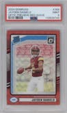 Jayden Daniels from the 2024 Donruss set featuring a Red Wave parallel graded by PSA and given an overall grade of 9.