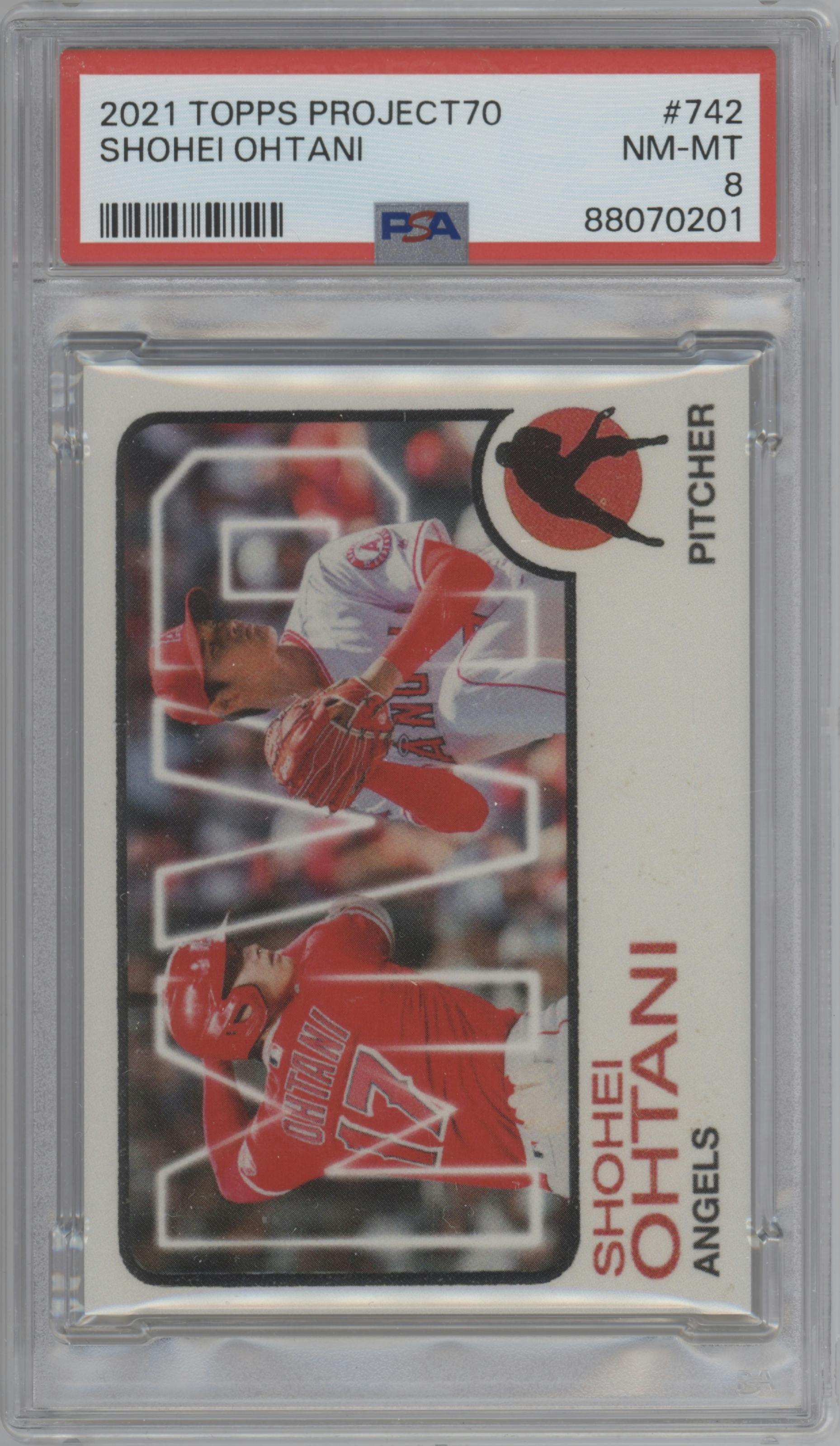 Shohei Ohtani from the 2021-22 Topps Project70 set graded by PSA and given an overall grade of 8.