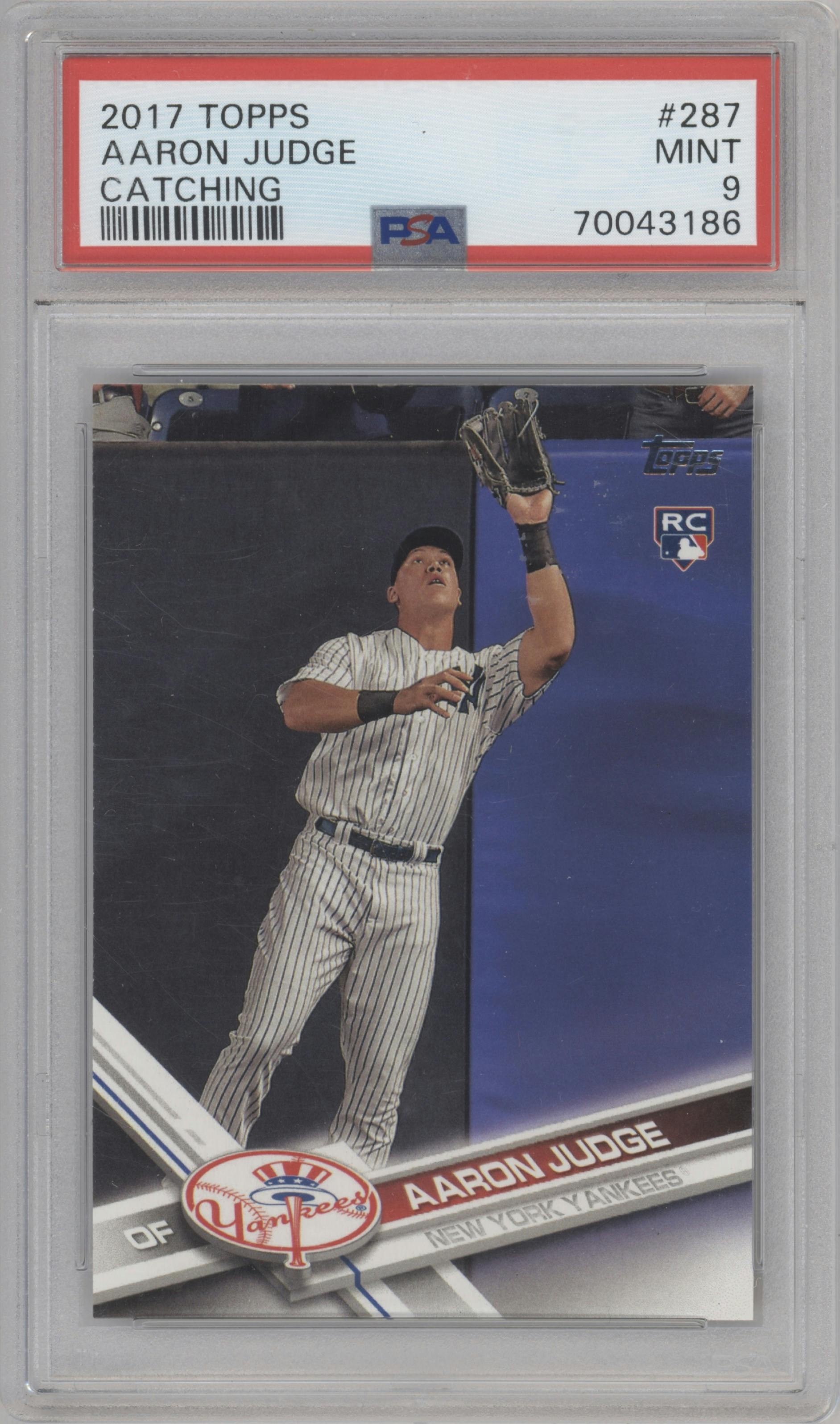 Aaron Judge from the 2017 Topps Series 1 set graded by PSA and given an overall grade of 9.