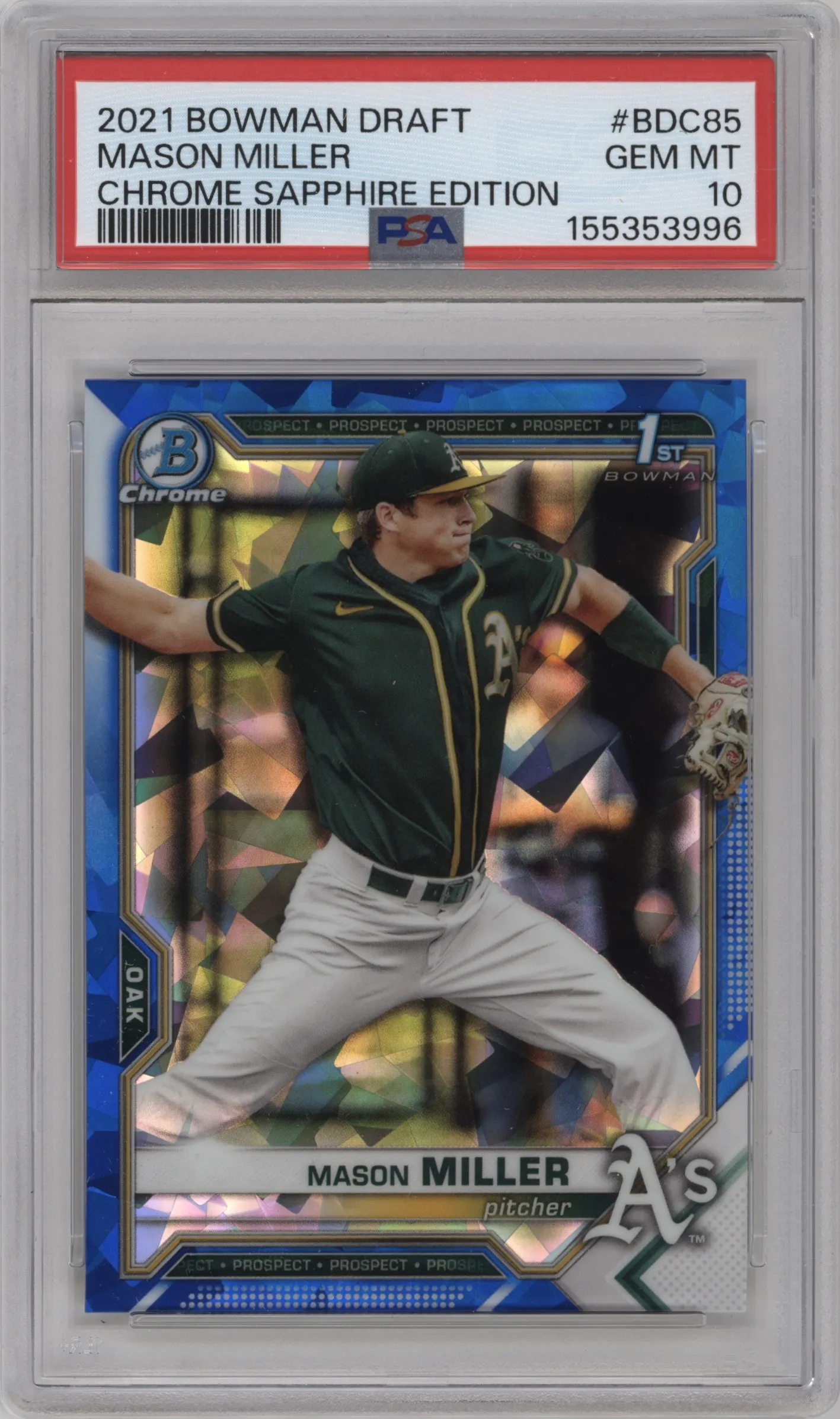 2021 Bowman Draft Sapphire Edition Chrome Mason Miller PSA 10