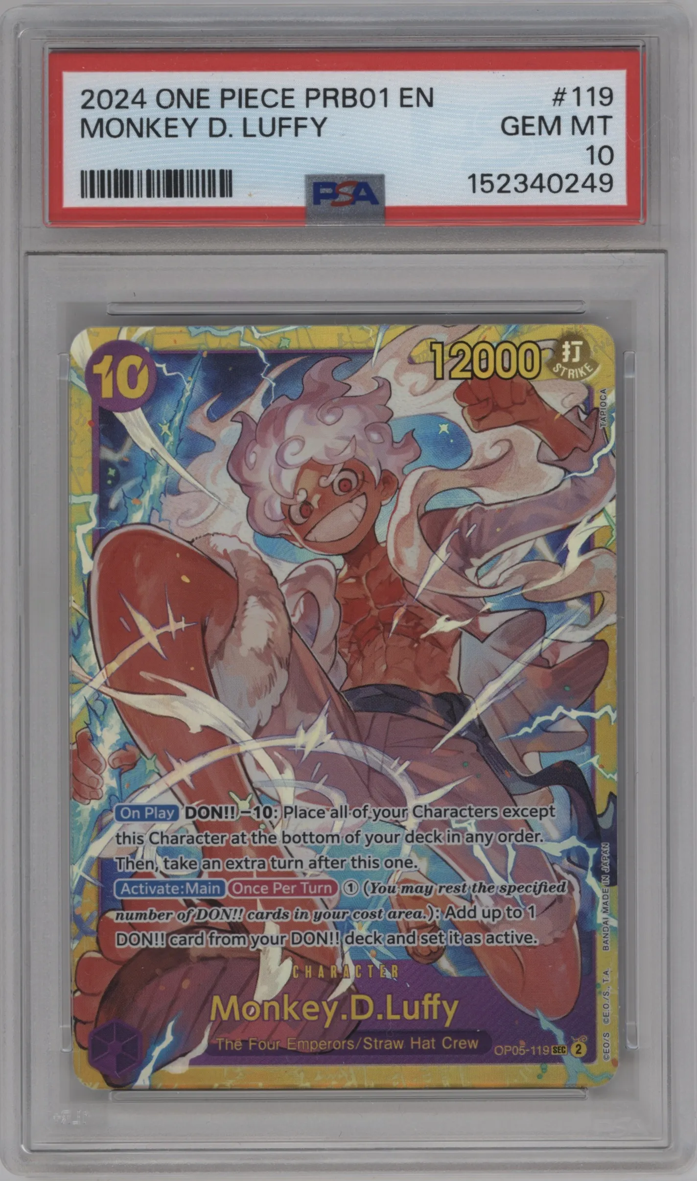 2024 One Piece Card The Best Monkey.D.Luffy SEC #OP05-119 SEC PSA 10