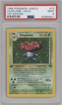 Vileplume from the 1999 Pokemon set graded by PSA and given an overall grade of 9.