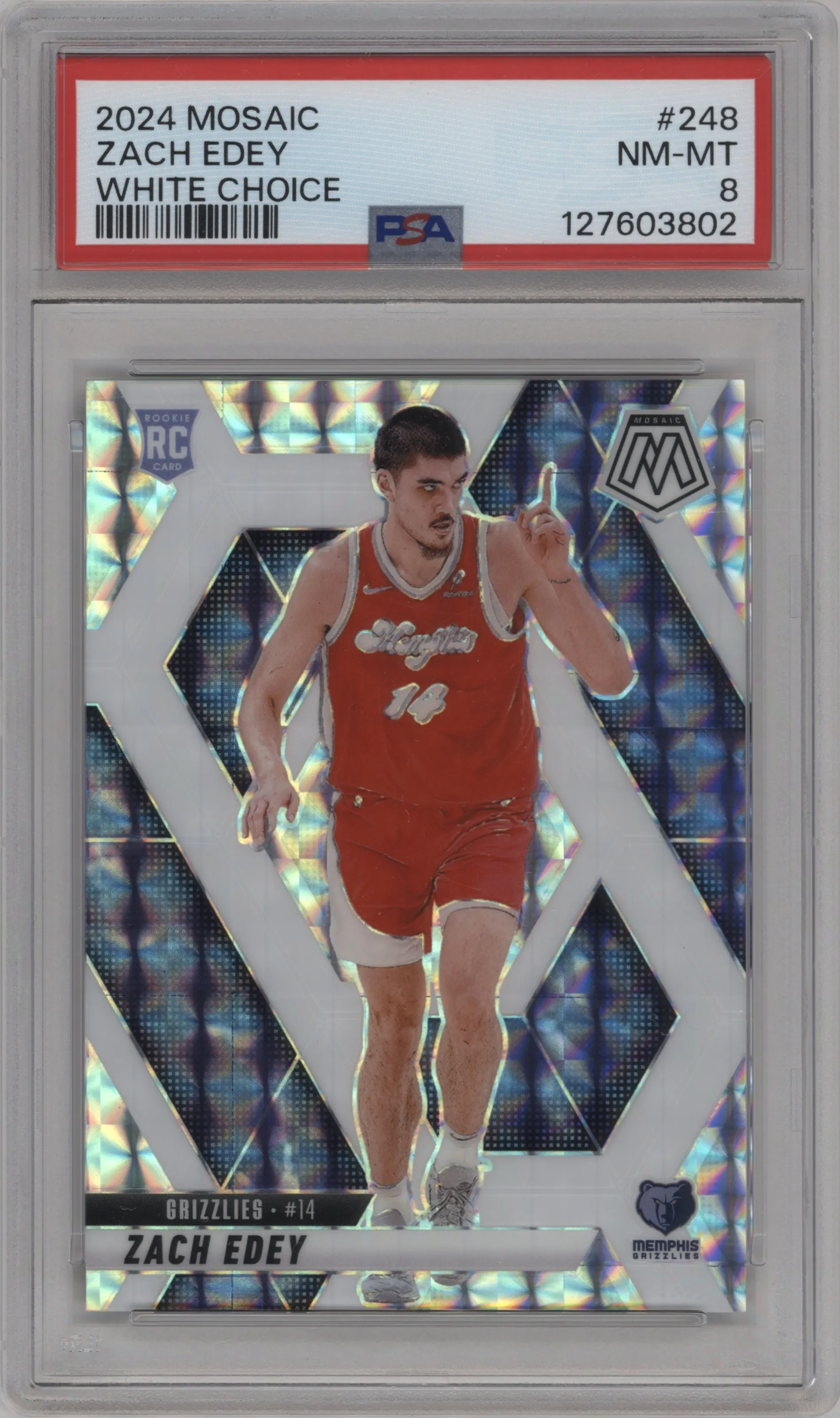 2024 Panini Mosaic Zach Edey Choice White Mosaic PSA 8