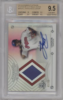 Francisco Lindor from the 2014 Bowman Platinum set graded by Beckett and given an overall grade of 9.5.