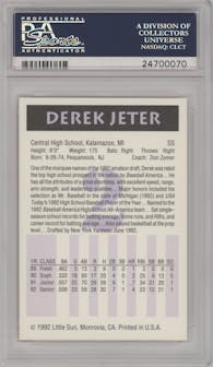 Derek Jeter from the 1992 Little Sun High School Prospects set graded by PSA and given an overall grade of 10.