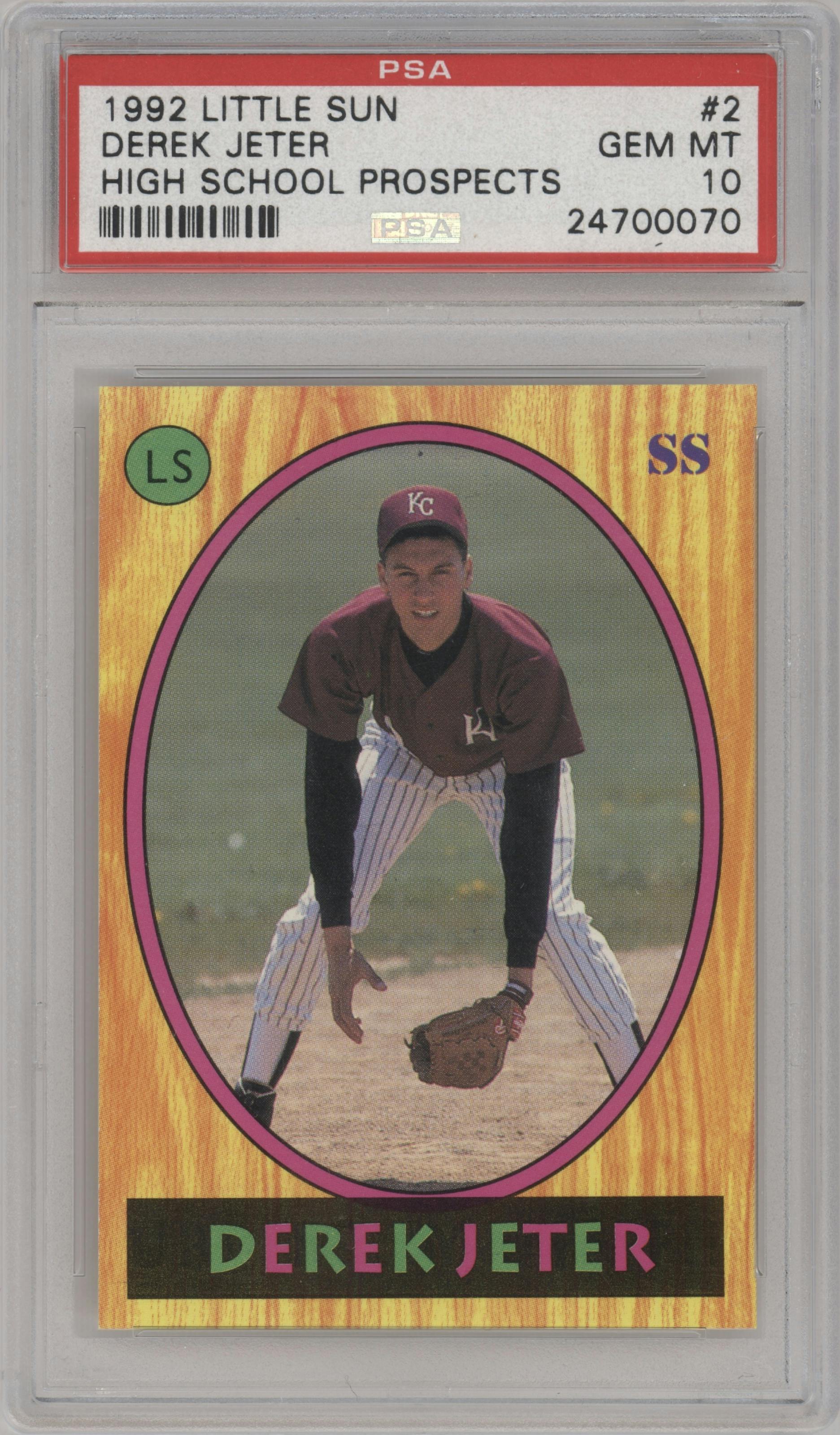 Derek Jeter from the 1992 Little Sun High School Prospects set graded by PSA and given an overall grade of 10.