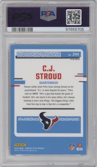 C.J. Stroud from the 2023 Donruss Optic set featuring a Blue Hyper parallel graded by PSA and given an overall grade of 10.