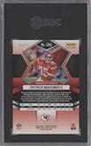 Patrick Mahomes II from the 2022 Panini Mosaic set featuring a No Huddle Blue parallel graded by SGC and given an overall grade of 9.5.