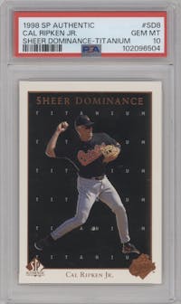 Cal Ripken Jr. from the 1998 SP Authentic set featuring a Titanium parallel graded by PSA and given an overall grade of 10.