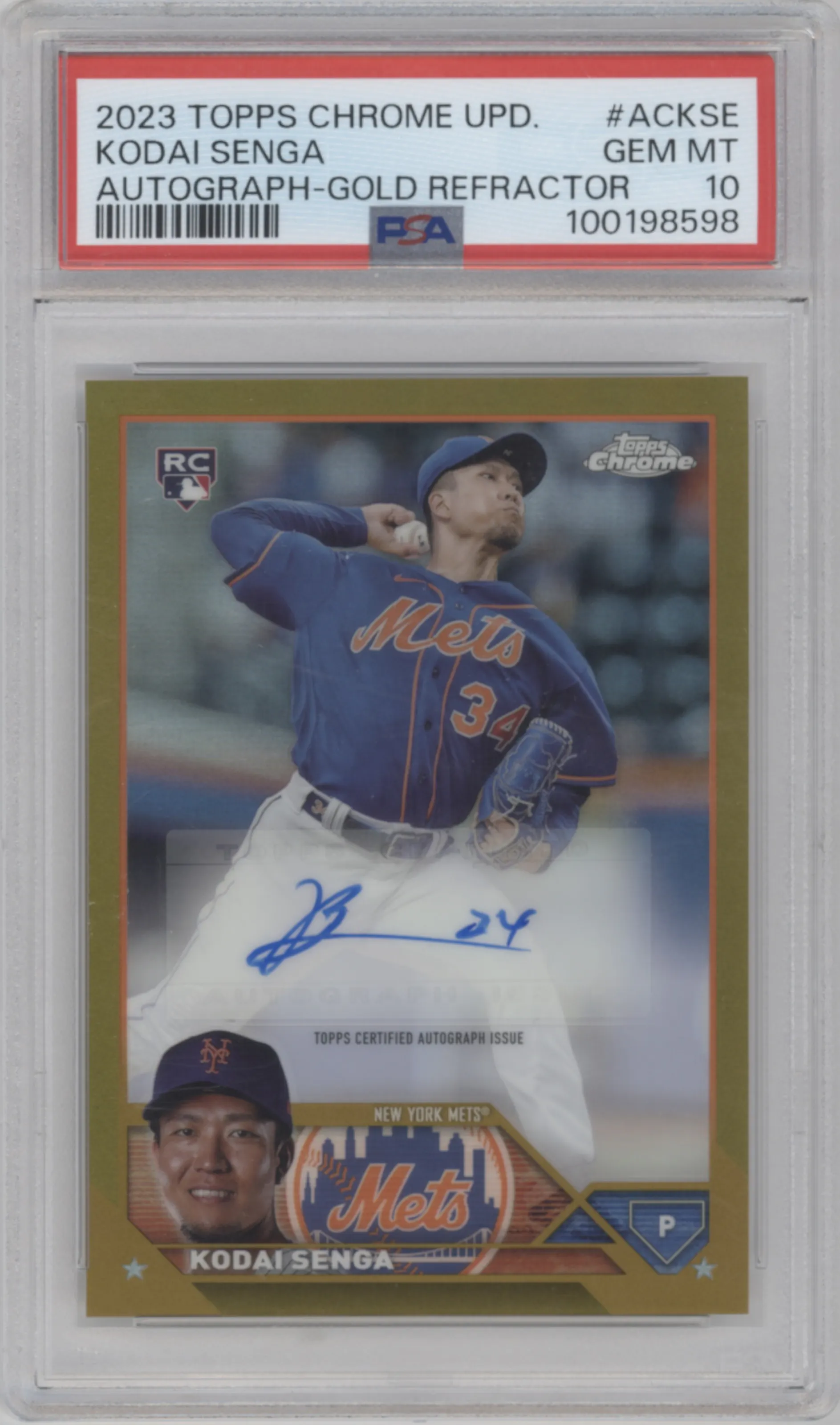 2023 Topps Chrome Update Auto Kodai Senga Gold Refractor PSA 10
