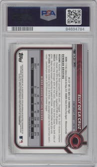 Elly De La Cruz from the 2022 Bowman Sapphire Edition set graded by PSA and given an overall grade of 10.