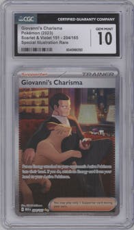 Giovanni's Charisma from the 2023 Pokemon SV set graded by CSG and given an overall grade of 10.
