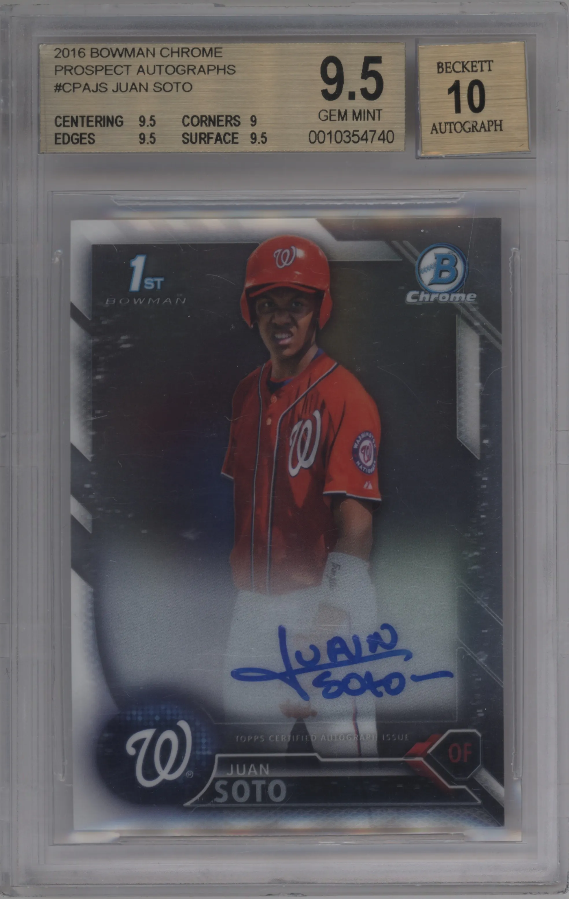 2016 Bowman Chrome Pros.Auto Juan Soto BGS 9.5