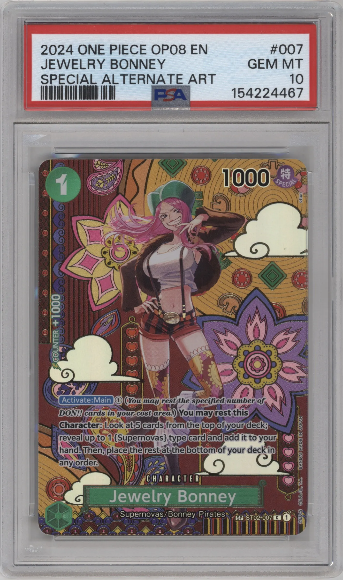 2024 One Piece Two Legends Jewelry Bonney Alternate Art ST02-007 C #SP ST02-007 C PSA 10