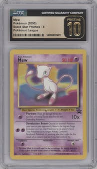 Mew from the 2000 Pokemon set featuring a Pokemon League parallel graded by CSG and given an overall grade of 10.