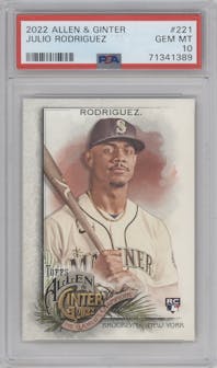 Julio Rodriguez from the 2022 Topps Allen & Ginter set graded by PSA and given an overall grade of 10.