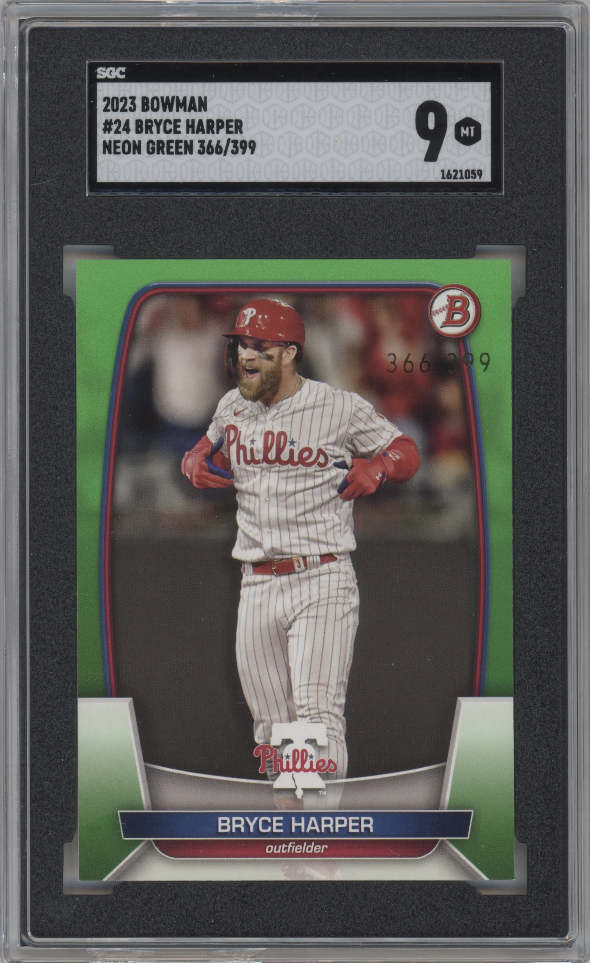 2023 Bowman Bryce Harper Neon Green SGC 9