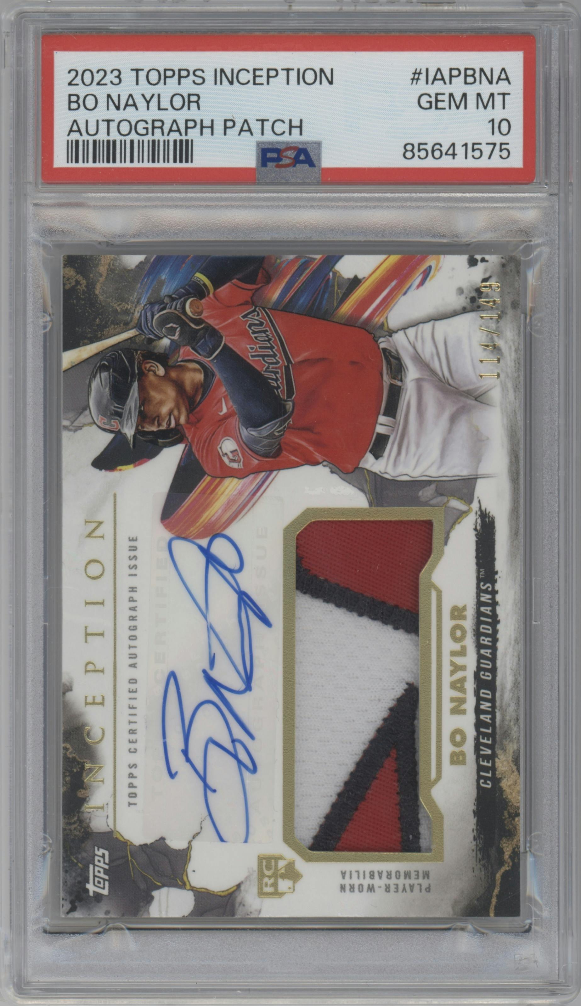 Bo Naylor from the 2023 Topps Inception set graded by PSA and given an overall grade of 10.