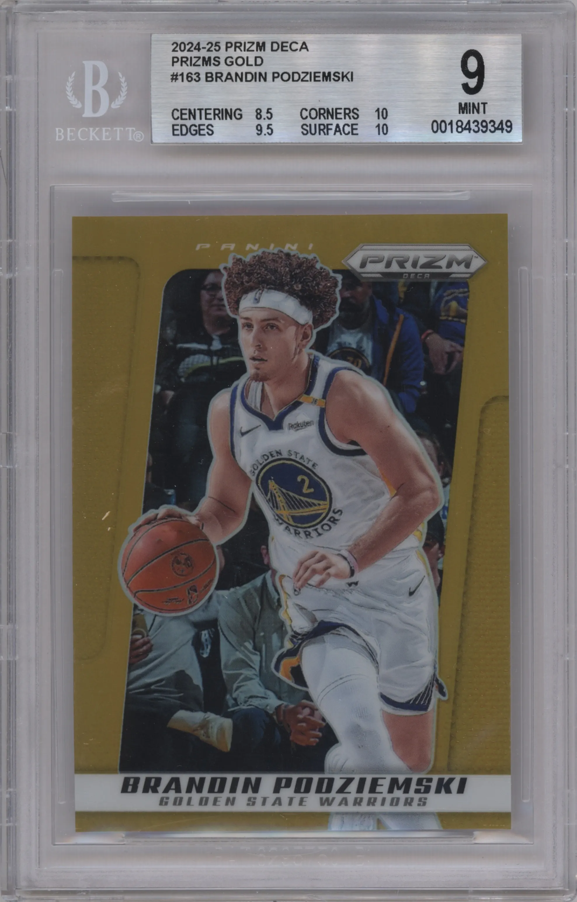 2024 Panini Prizm Deca Brandin Podziemski Gold Prizm BGS 9