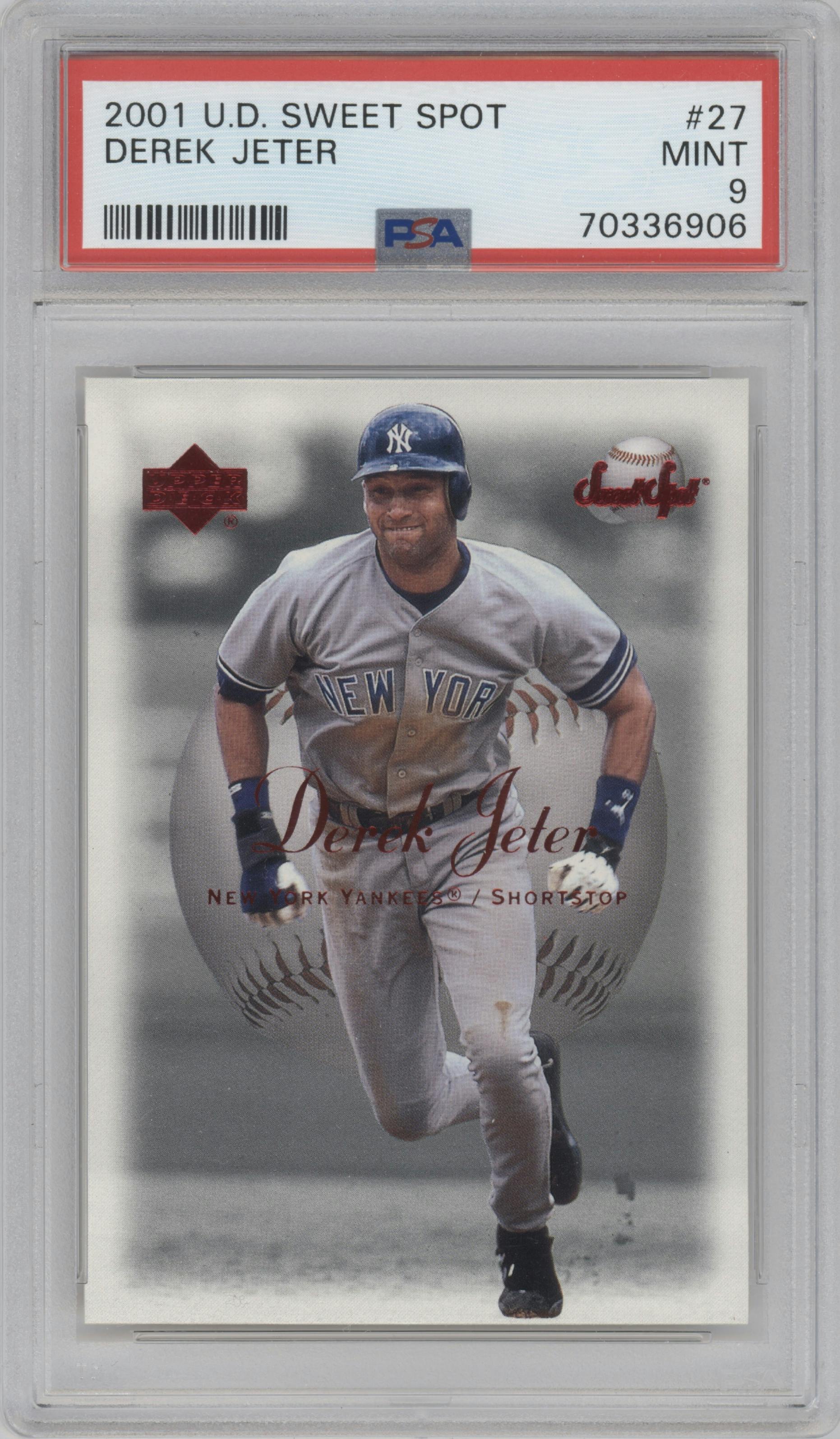 Derek Jeter from the 2001 Upper Deck Sweet Spot set graded by PSA and given an overall grade of 9.