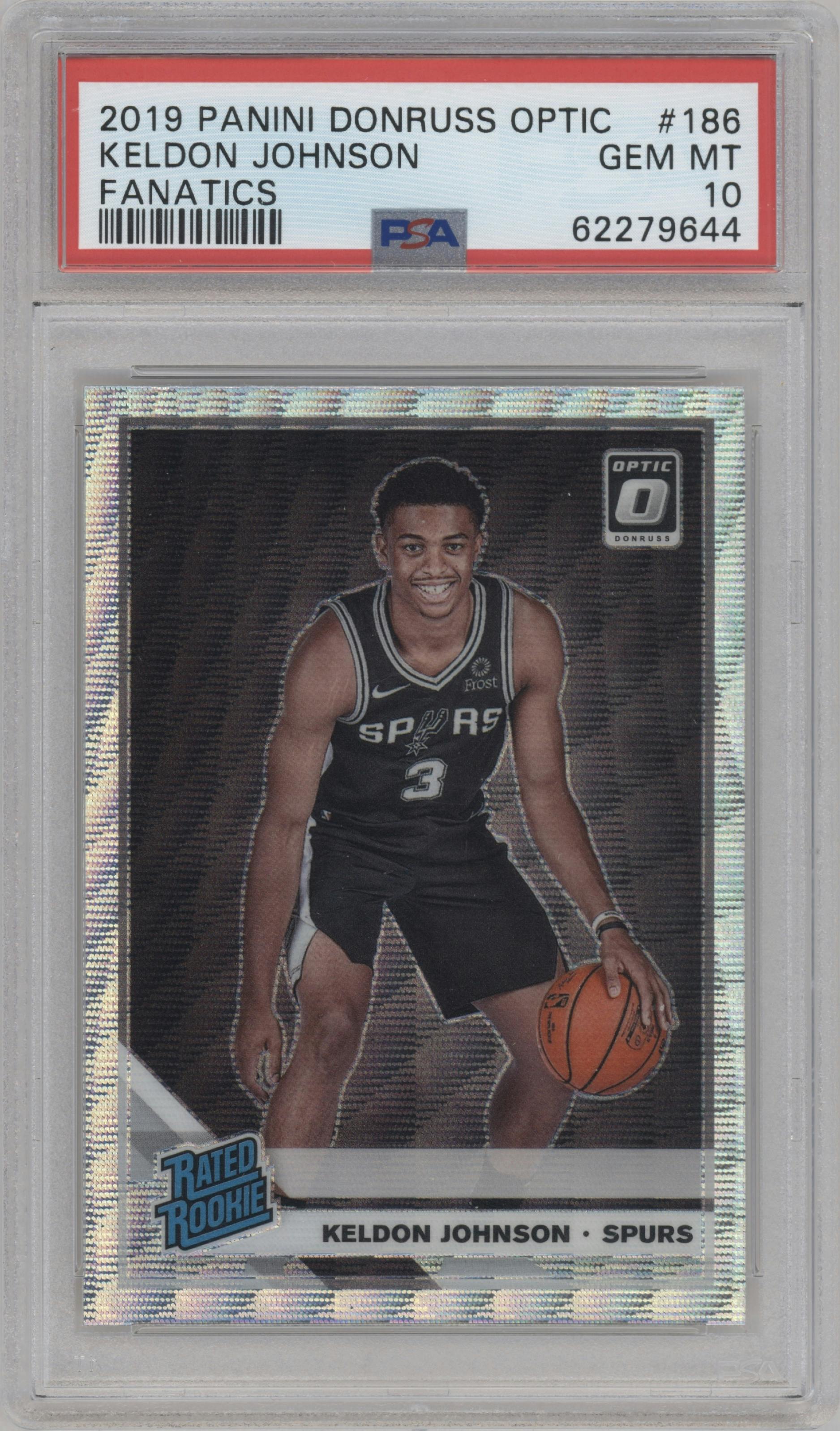 Keldon Johnson from the 2019-20 Panini Donruss Optic set featuring a Fanatics Box Set parallel graded by PSA and given an overall grade of 10.