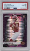 Jayden Daniels from the 2024 Panini Prizm set featuring a Purple Pulsar parallel graded by PSA and given an overall grade of 10.