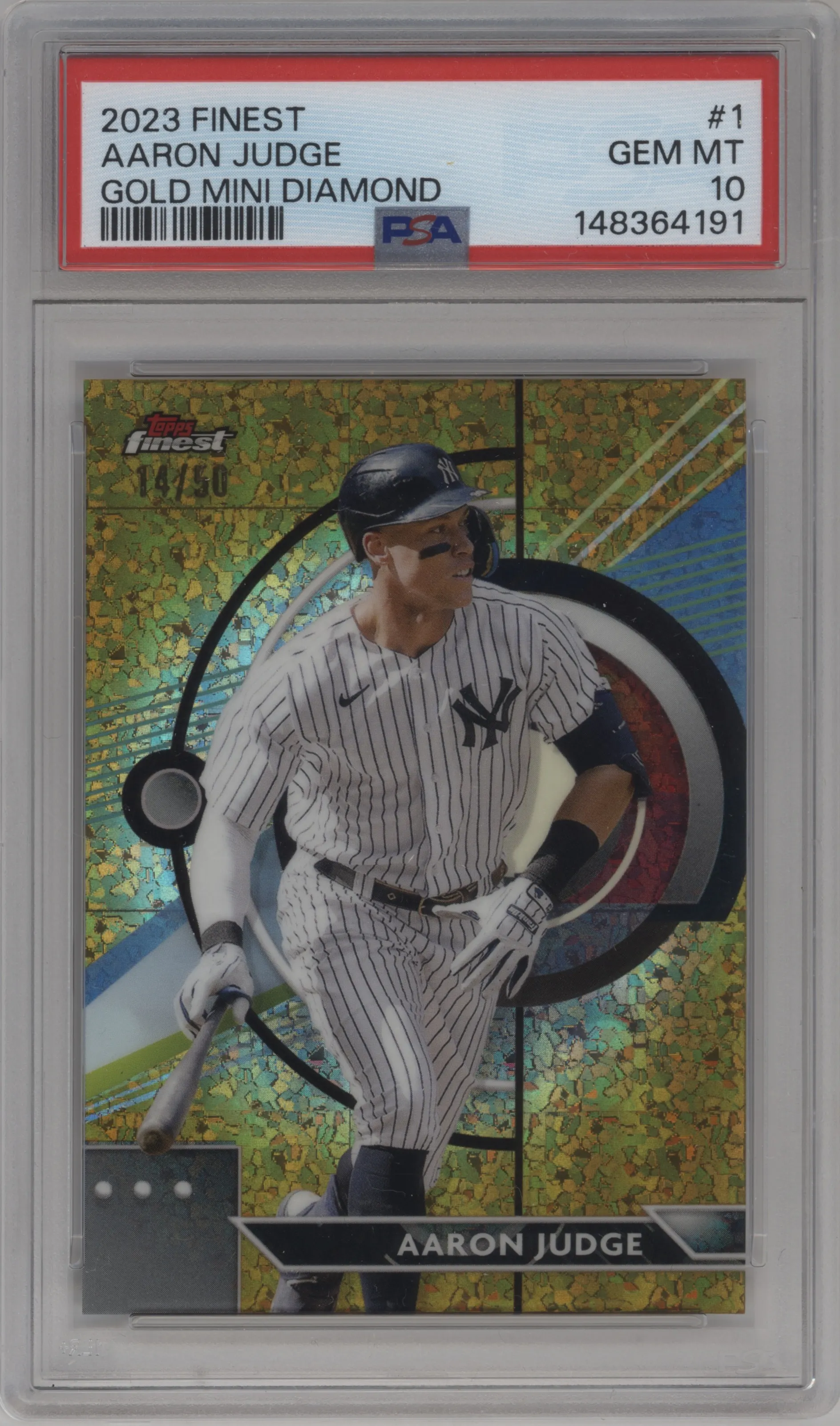 2023 Topps Finest Aaron Judge Gold Mini-Diamond Refractor #1 PSA 10