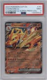 Charizard ex from the 2024 Pokemon SV set featuring a Charizard ex Super Premium Collection parallel graded by PSA and given an overall grade of 9.