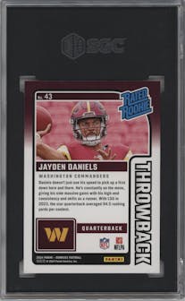 Jayden Daniels from the 2024 Donruss set graded by SGC and given an overall grade of 10.