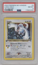 Lugia from the 2000 Pokemon Neo Genesis set graded by PSA and given an overall grade of 8.