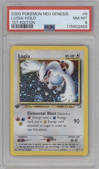 Lugia from the 2000 Pokemon Neo Genesis set graded by PSA and given an overall grade of 8.