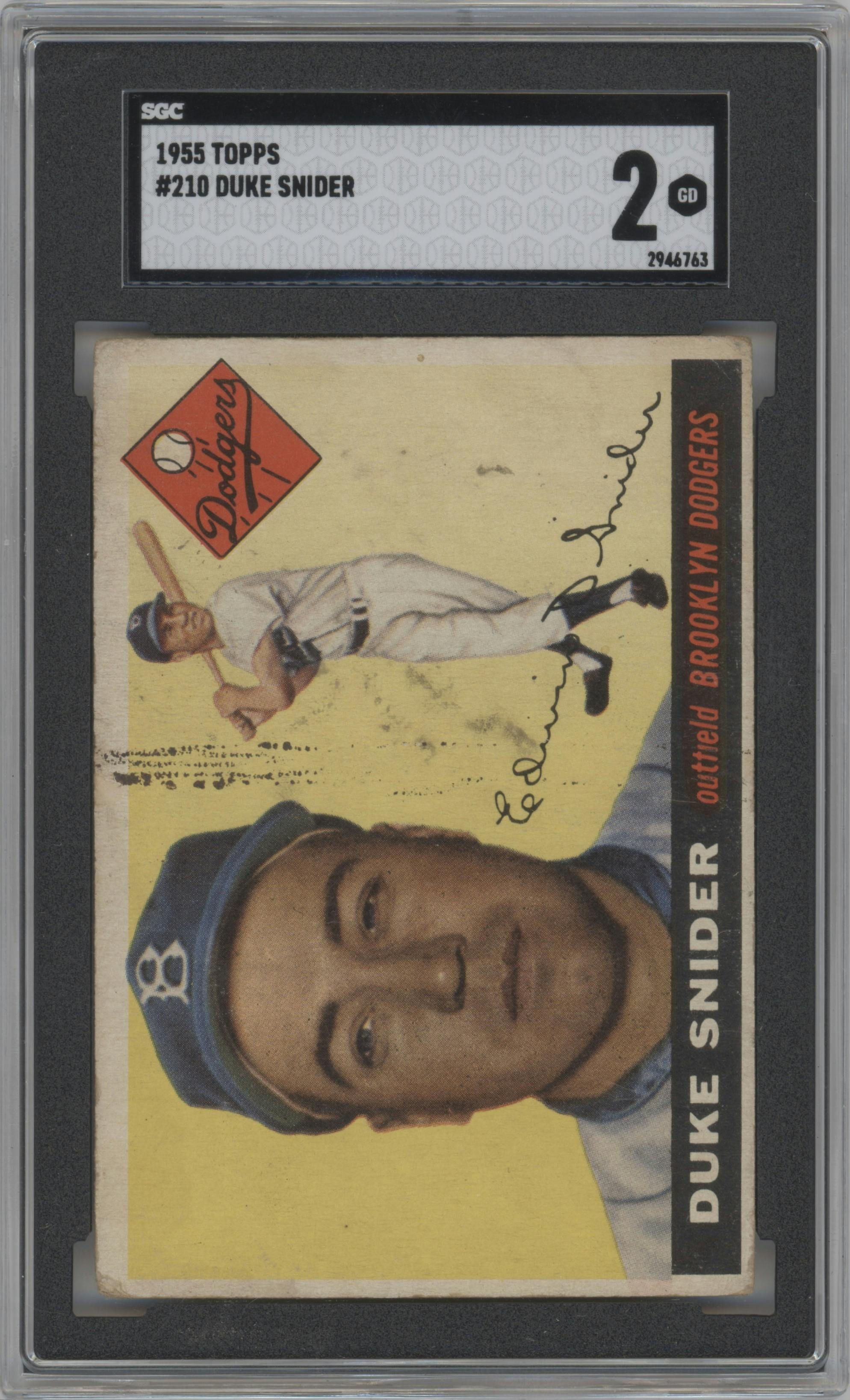 Duke Snider from the 1955 Topps set graded by SGC and given an overall grade of 2.