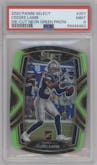 CeeDee Lamb from the 2020 Panini Select set featuring a Die-Cut Prizm Neon Green parallel graded by PSA and given an overall grade of 9.