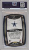 CeeDee Lamb from the 2020 Panini Select set featuring a Die-Cut Prizm Neon Green parallel graded by PSA and given an overall grade of 9.