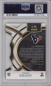 C.J. Stroud from the 2023 Panini Select set featuring a Die-Cut Zebra parallel graded by PSA and given an overall grade of 10.