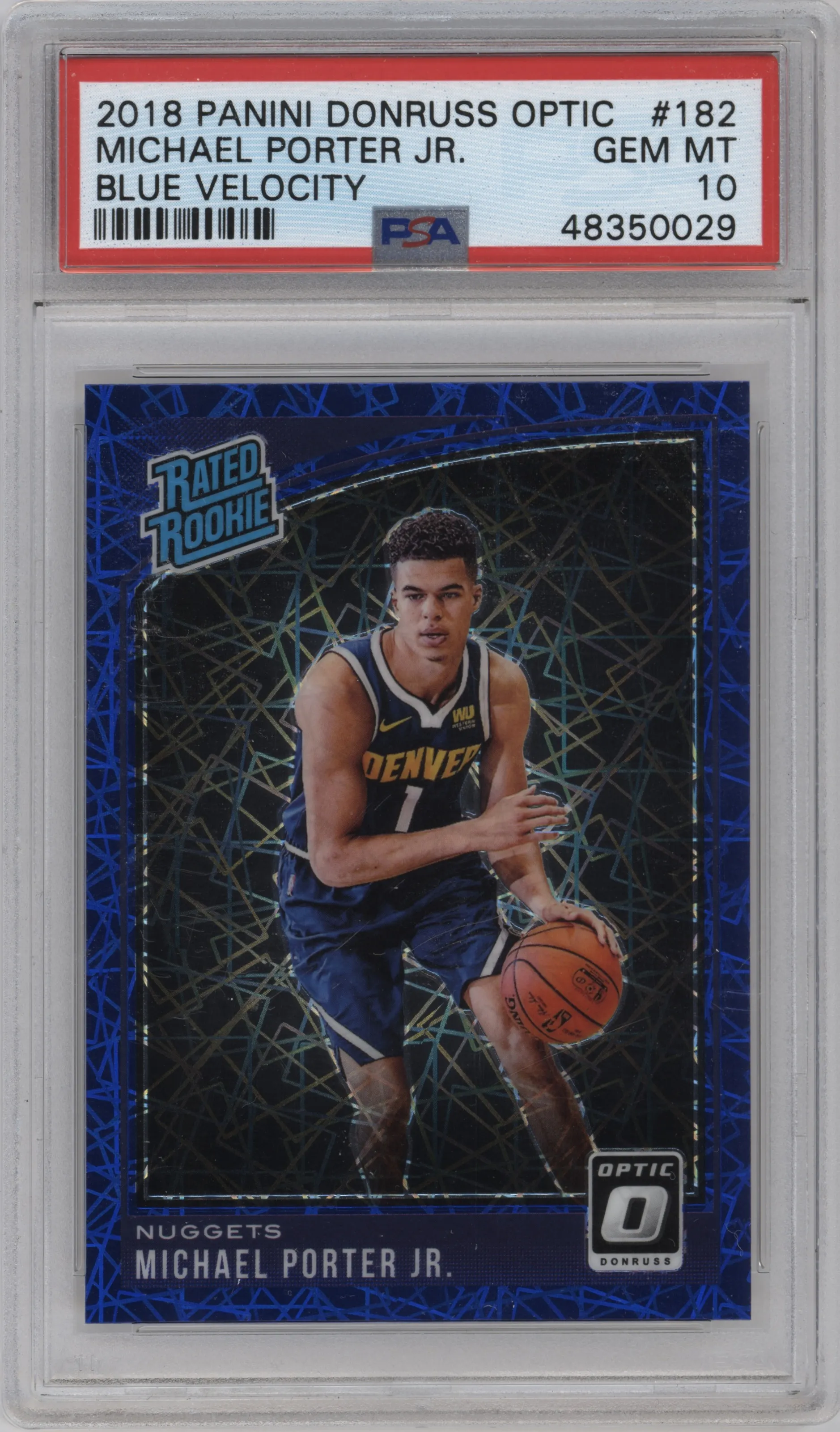 2018 Panini Donruss Optic Rated Rookie Michael Porter Jr. Blue Velocity PSA 10