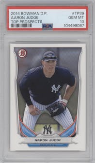 Aaron Judge from the 2014 Bowman Draft  set graded by PSA and given an overall grade of 10.